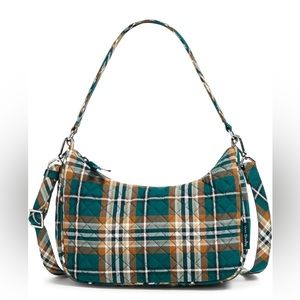 NWT Vera Bradley Cotton Frannie Crescent Crossbody bag - green orchard plaid